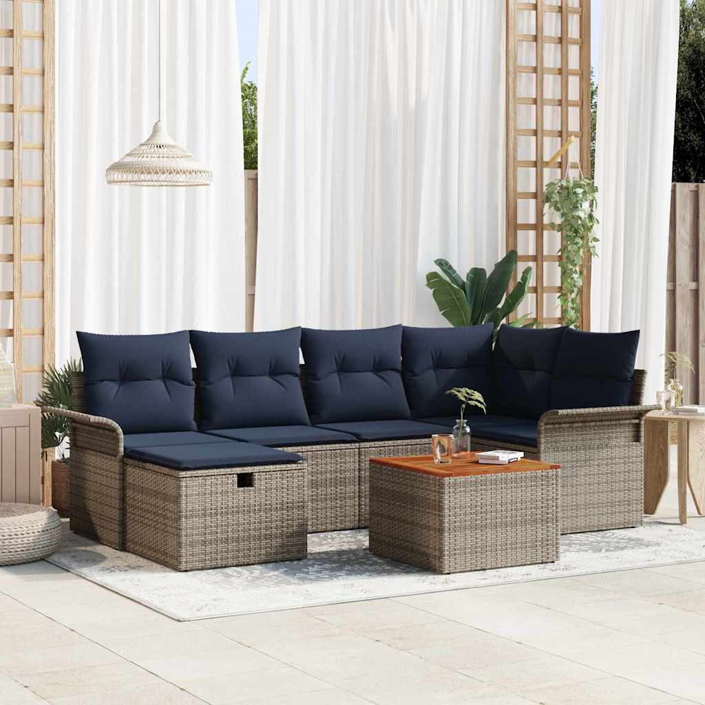 Tuinbankenset met kussen met opslag 7 pcs Grijs Poly riet is nu te koop bij PeponiXL, paradijselijk wonen!