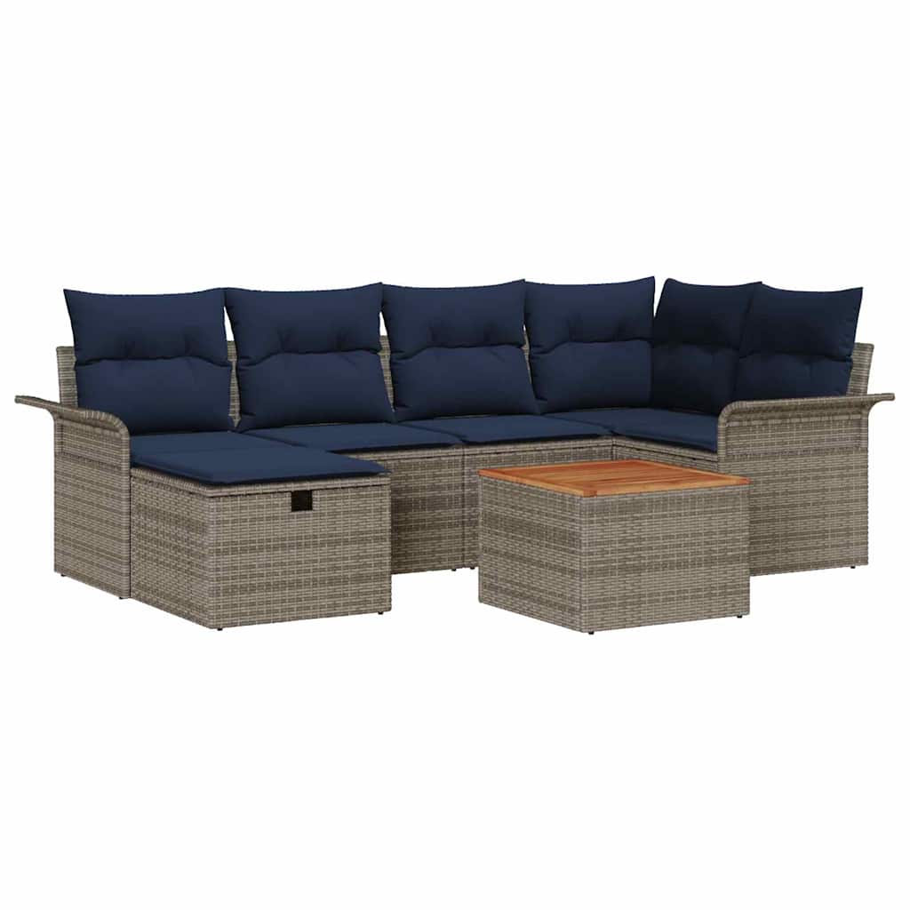 Tuinbankenset met kussen met opslag 7 pcs Grijs Poly riet is nu te koop bij PeponiXL, paradijselijk wonen!
