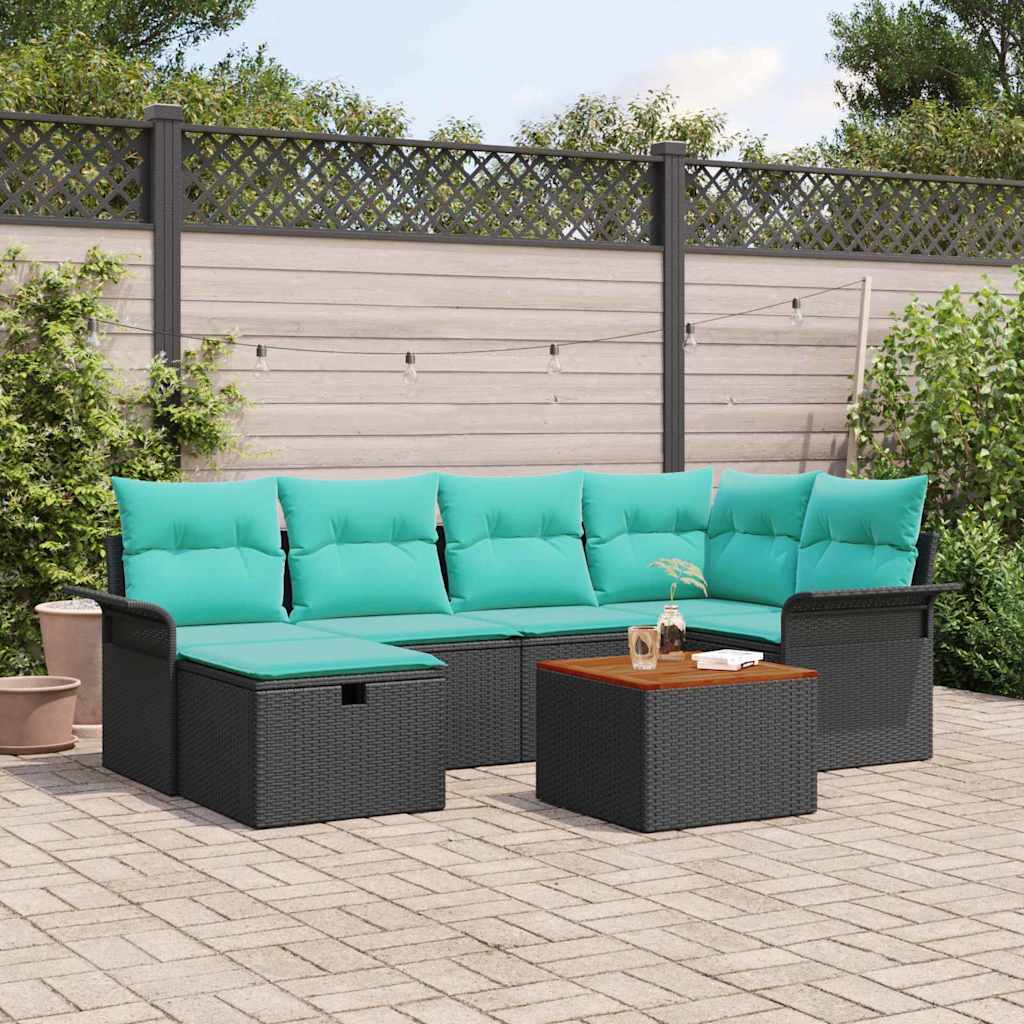 Tuinbankenset met kussen met opslag 7 pcs Zwart Poly riet is nu te koop bij PeponiXL, paradijselijk wonen!