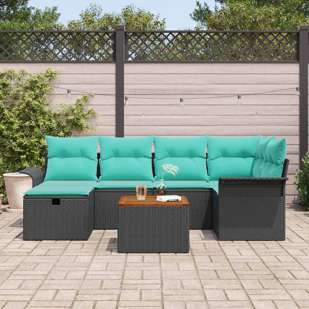 Tuinbankenset met kussen met opslag 7 pcs Zwart Poly riet is nu te koop bij PeponiXL, paradijselijk wonen!