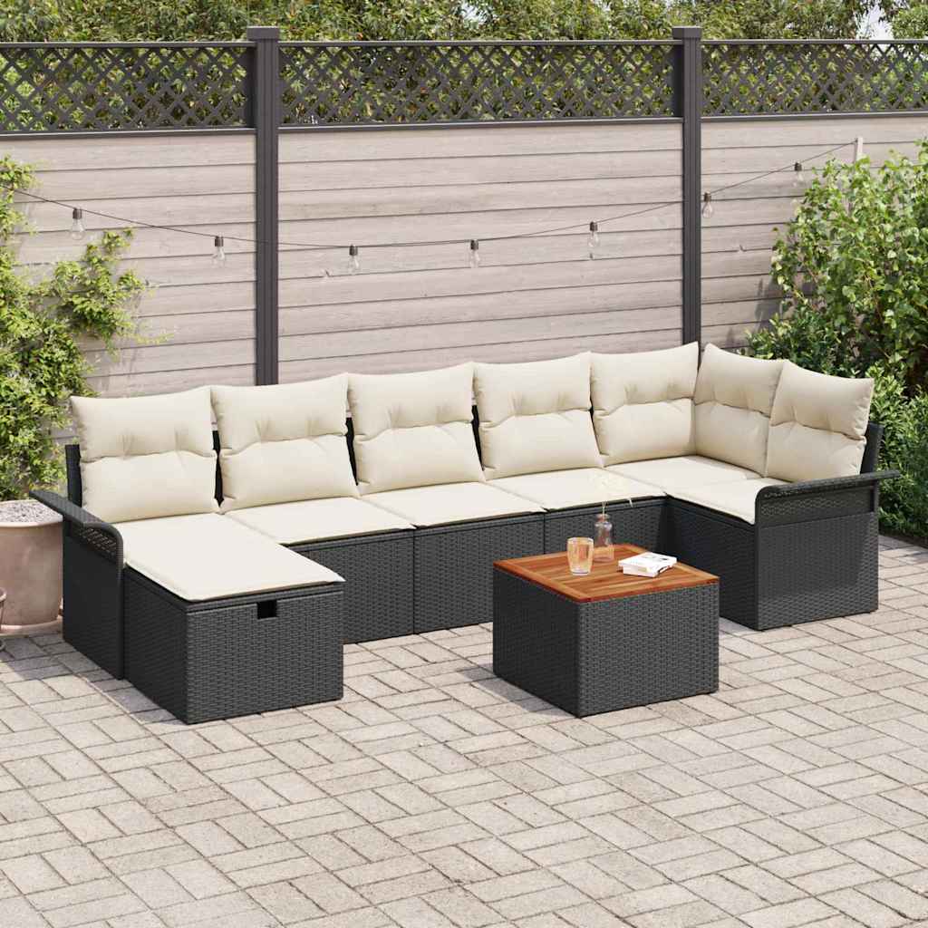 Tuinbankenset met kussen met opslag 8 pcs Zwart Poly riet is nu te koop bij PeponiXL, paradijselijk wonen!