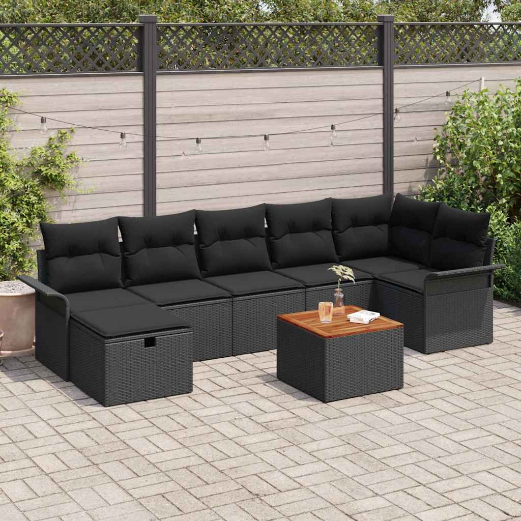 Tuinbankenset met kussen met opslag 8 pcs Zwart Poly riet is nu te koop bij PeponiXL, paradijselijk wonen!