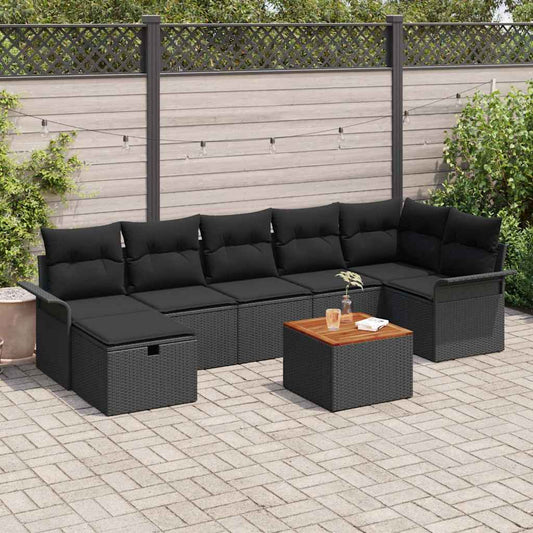 Tuinbankenset met kussen met opslag 8 pcs Zwart Poly riet is nu te koop bij PeponiXL, paradijselijk wonen!