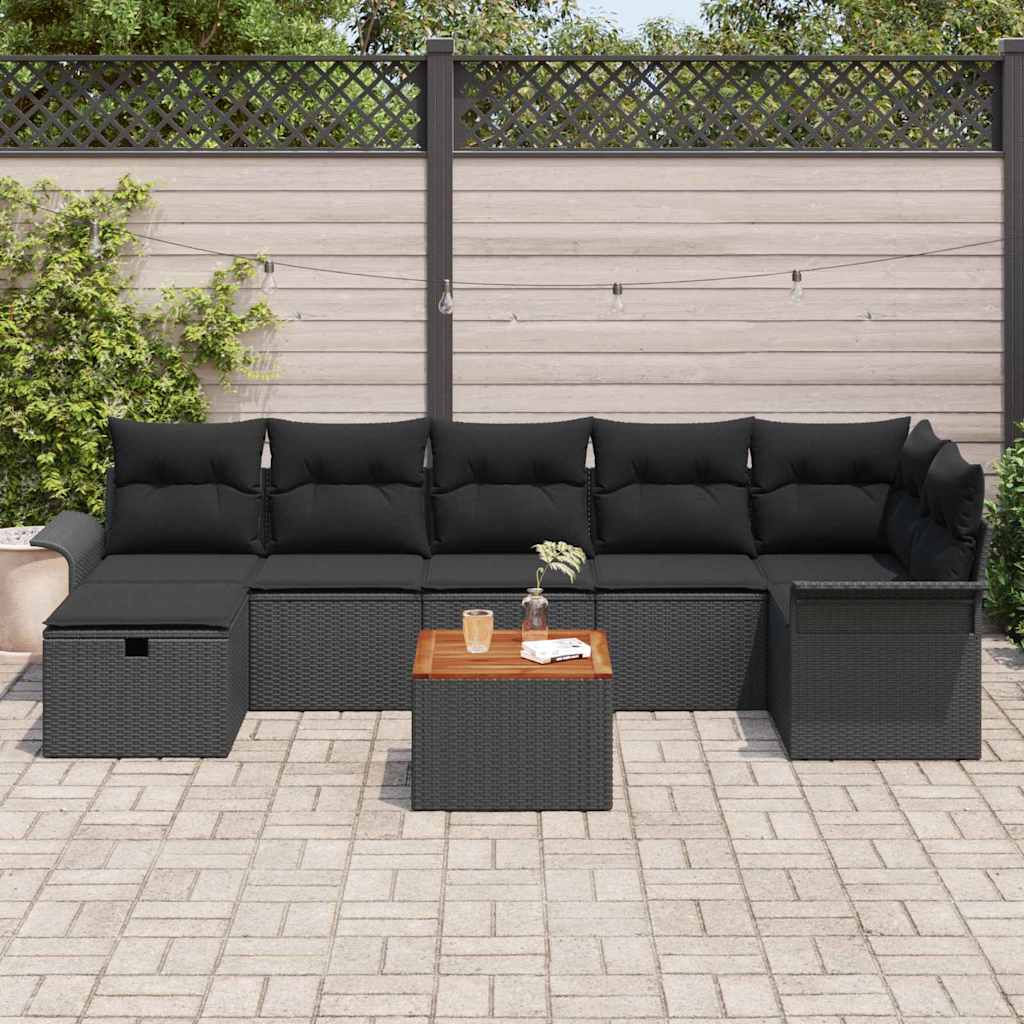 Tuinbankenset met kussen met opslag 8 pcs Zwart Poly riet is nu te koop bij PeponiXL, paradijselijk wonen!