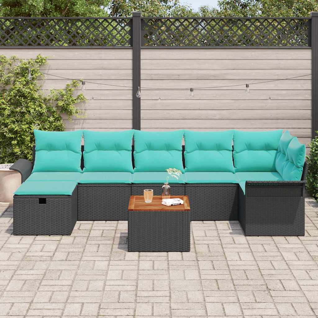 Tuinbankenset met kussen met opslag 8 pcs Zwart Poly riet is nu te koop bij PeponiXL, paradijselijk wonen!
