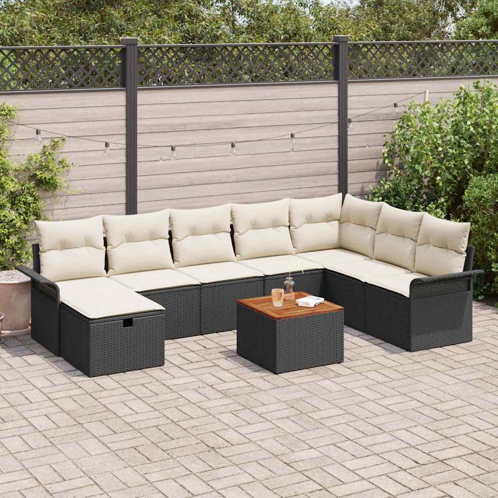 Tuinbankenset met kussen met opslag 9 pcs Zwart Poly riet is nu te koop bij PeponiXL, paradijselijk wonen!