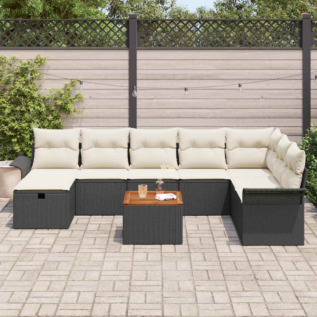 Tuinbankenset met kussen met opslag 9 pcs Zwart Poly riet is nu te koop bij PeponiXL, paradijselijk wonen!