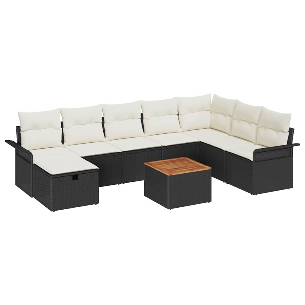 Tuinbankenset met kussen met opslag 9 pcs Zwart Poly riet is nu te koop bij PeponiXL, paradijselijk wonen!