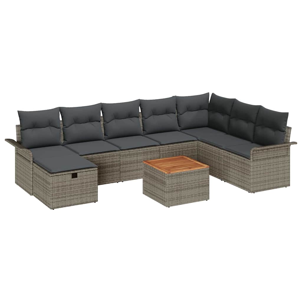 Tuinbankenset met kussen met opslag 9 pcs Grijs Poly riet is nu te koop bij PeponiXL, paradijselijk wonen!
