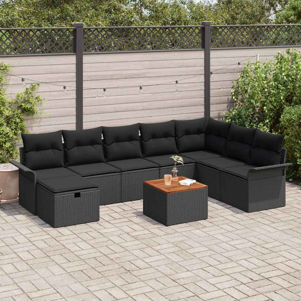 Tuinbankenset met kussen met opslag 9 pcs Zwart Poly riet is nu te koop bij PeponiXL, paradijselijk wonen!