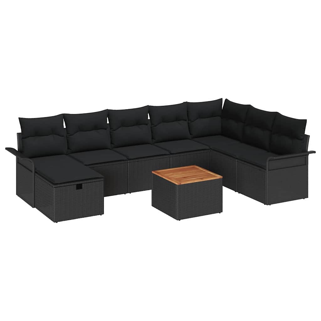 Tuinbankenset met kussen met opslag 9 pcs Zwart Poly riet is nu te koop bij PeponiXL, paradijselijk wonen!