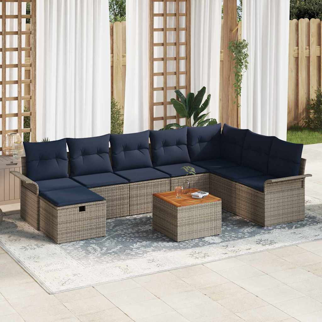 Tuinbankenset met kussen met opslag 9 pcs Grijs Poly riet is nu te koop bij PeponiXL, paradijselijk wonen!