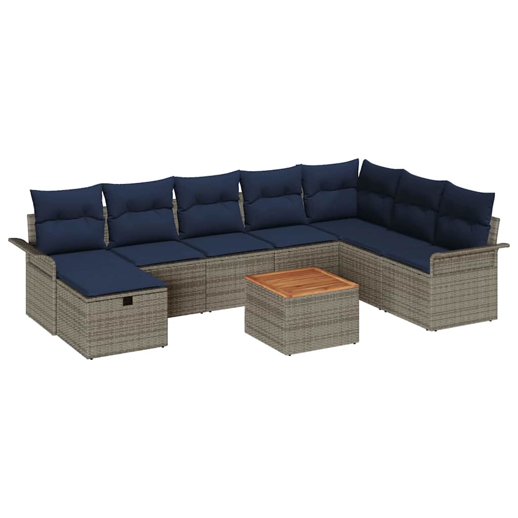 Tuinbankenset met kussen met opslag 9 pcs Grijs Poly riet is nu te koop bij PeponiXL, paradijselijk wonen!