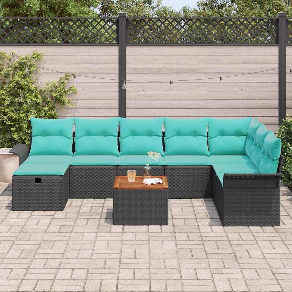 Tuinbankenset met kussen met opslag 9 pcs Zwart Poly riet is nu te koop bij PeponiXL, paradijselijk wonen!