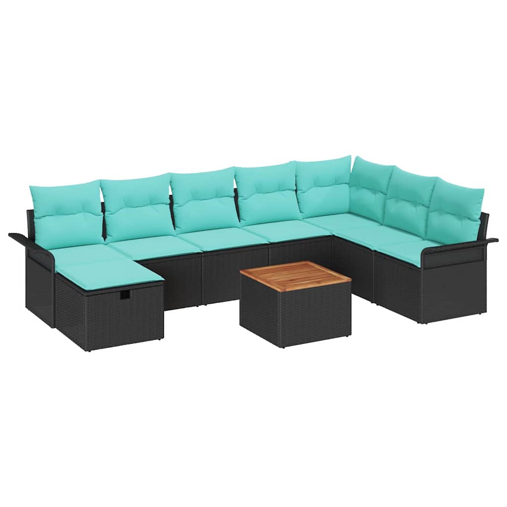 Tuinbankenset met kussen met opslag 9 pcs Zwart Poly riet is nu te koop bij PeponiXL, paradijselijk wonen!