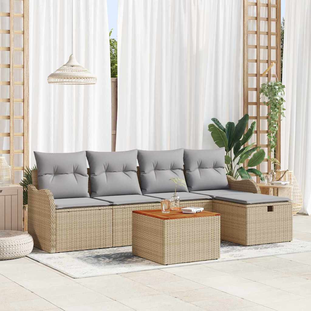 Tuinbankenset met kussen met opslag 6 pcs Beige Poly riet is nu te koop bij PeponiXL, paradijselijk wonen!