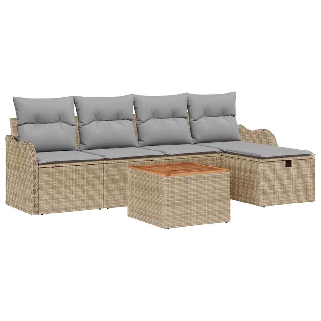 Tuinbankenset met kussen met opslag 6 pcs Beige Poly riet is nu te koop bij PeponiXL, paradijselijk wonen!