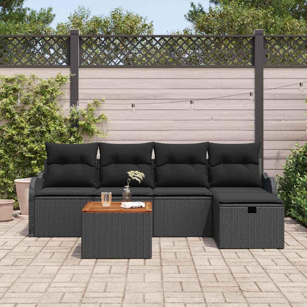 Tuinbankenset met kussen met opslag 6 pcs Zwart Poly riet is nu te koop bij PeponiXL, paradijselijk wonen!
