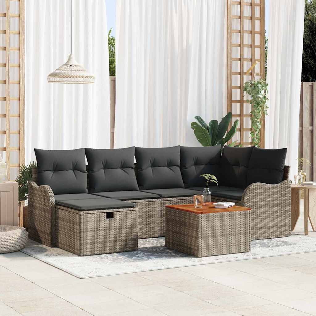 Tuinbankenset met kussen met opslag 7 pcs Grijs Poly riet is nu te koop bij PeponiXL, paradijselijk wonen!