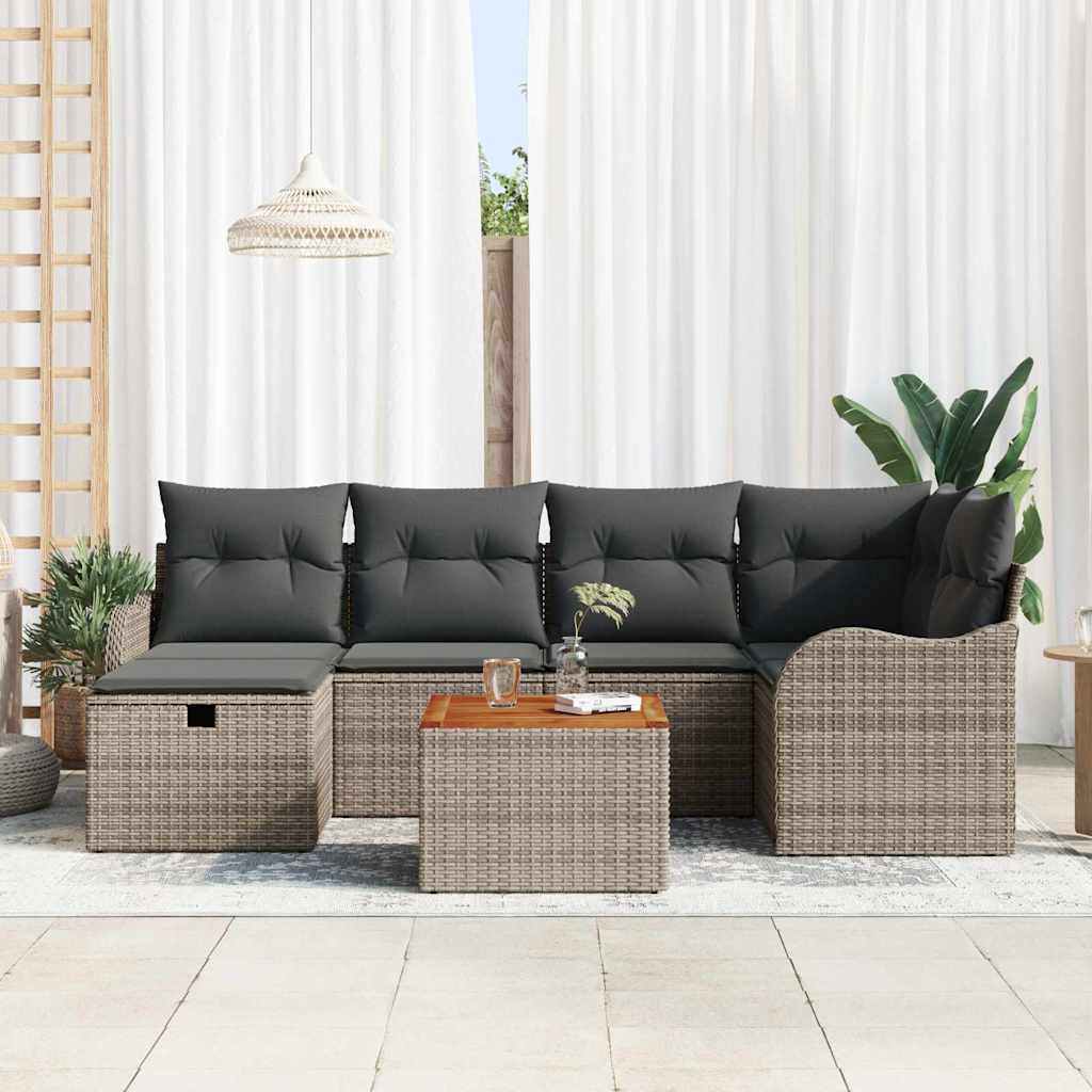 Tuinbankenset met kussen met opslag 7 pcs Grijs Poly riet is nu te koop bij PeponiXL, paradijselijk wonen!