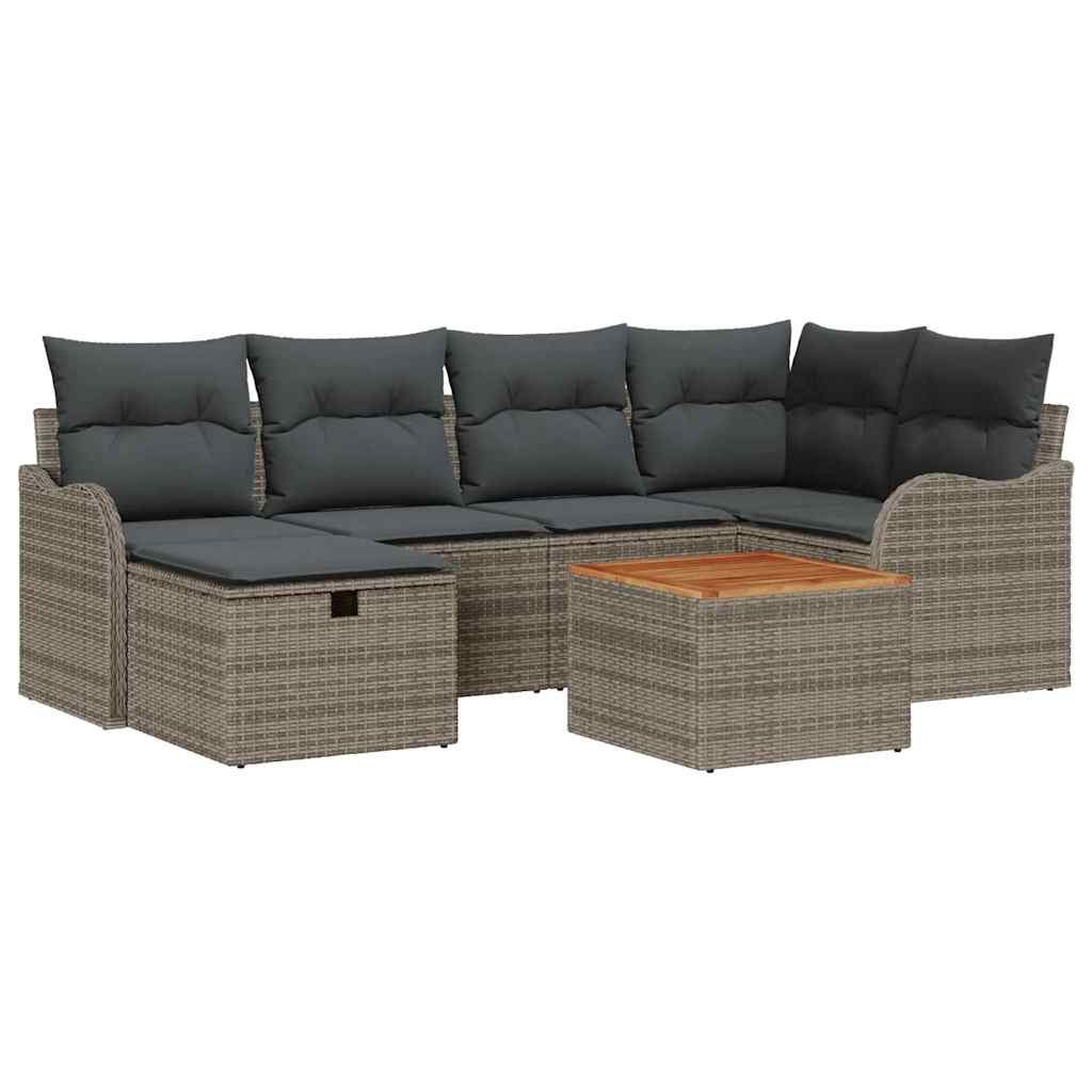 Tuinbankenset met kussen met opslag 7 pcs Grijs Poly riet is nu te koop bij PeponiXL, paradijselijk wonen!