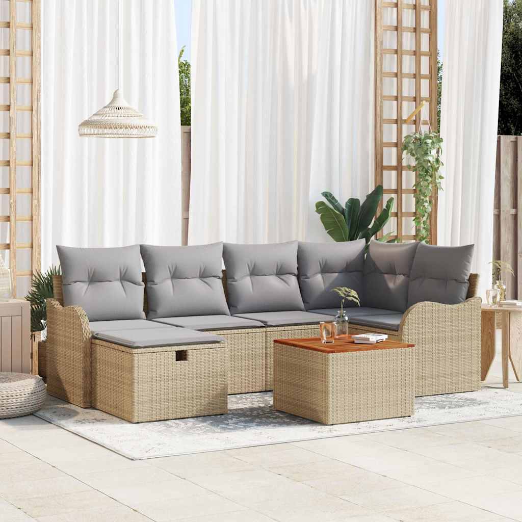 Tuinbankenset met kussen met opslag 7 pcs Beige Poly riet is nu te koop bij PeponiXL, paradijselijk wonen!