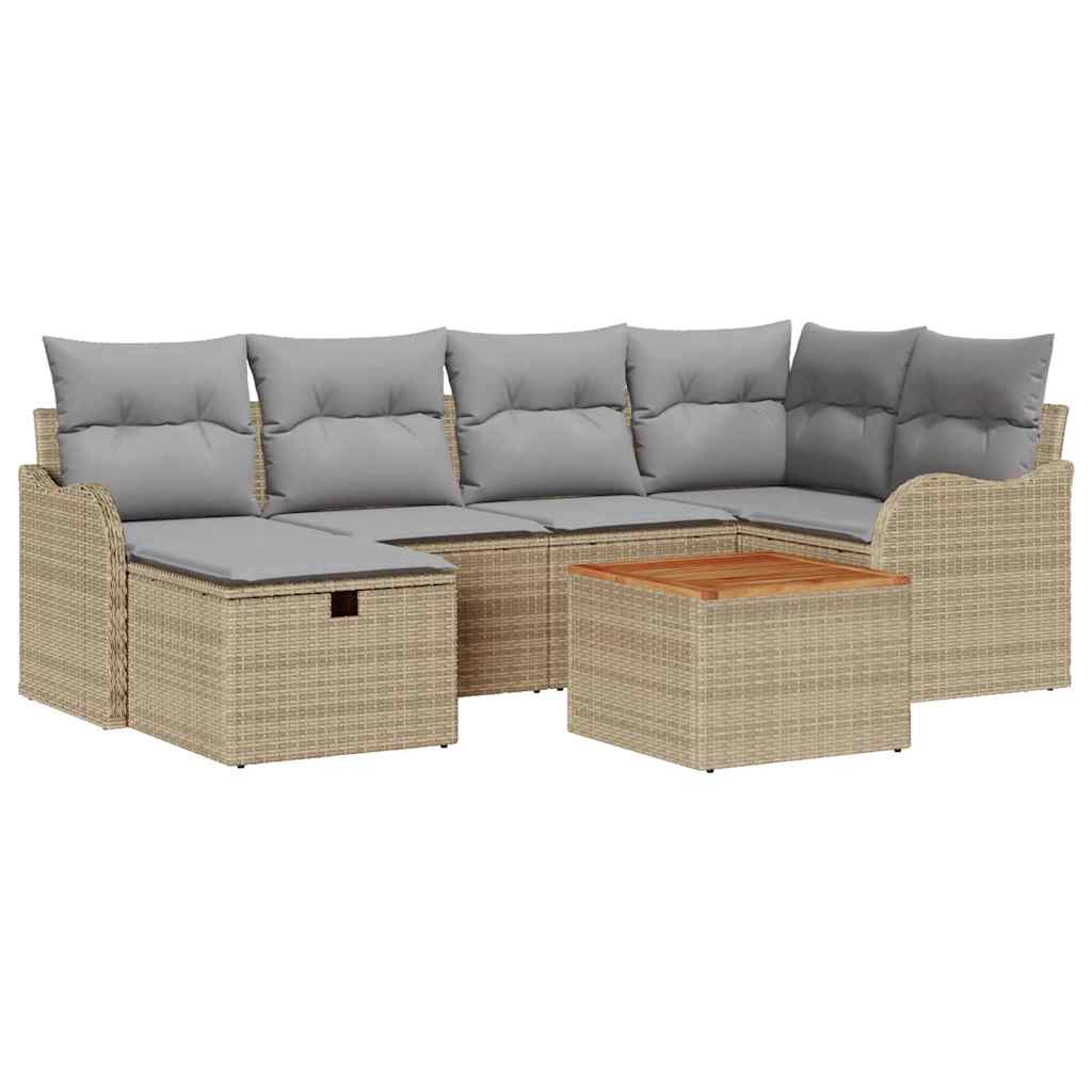 Tuinbankenset met kussen met opslag 7 pcs Beige Poly riet is nu te koop bij PeponiXL, paradijselijk wonen!