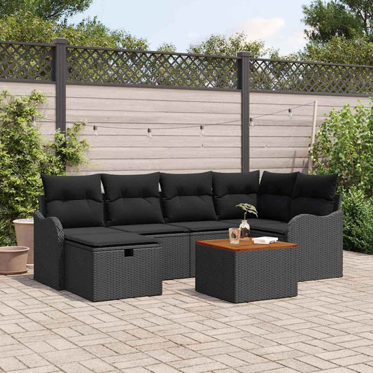 Tuinbankenset met kussen met opslag 7 pcs Zwart Poly riet is nu te koop bij PeponiXL, paradijselijk wonen!