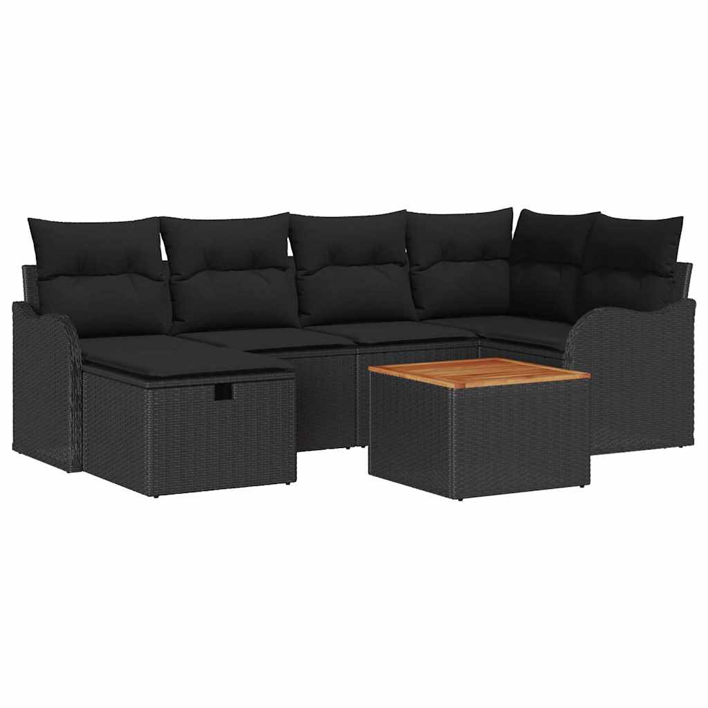 Tuinbankenset met kussen met opslag 7 pcs Zwart Poly riet is nu te koop bij PeponiXL, paradijselijk wonen!