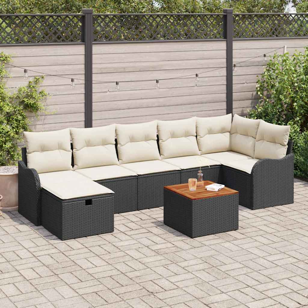 Tuinbankenset met kussen met opslag 8 pcs Zwart Poly riet is nu te koop bij PeponiXL, paradijselijk wonen!