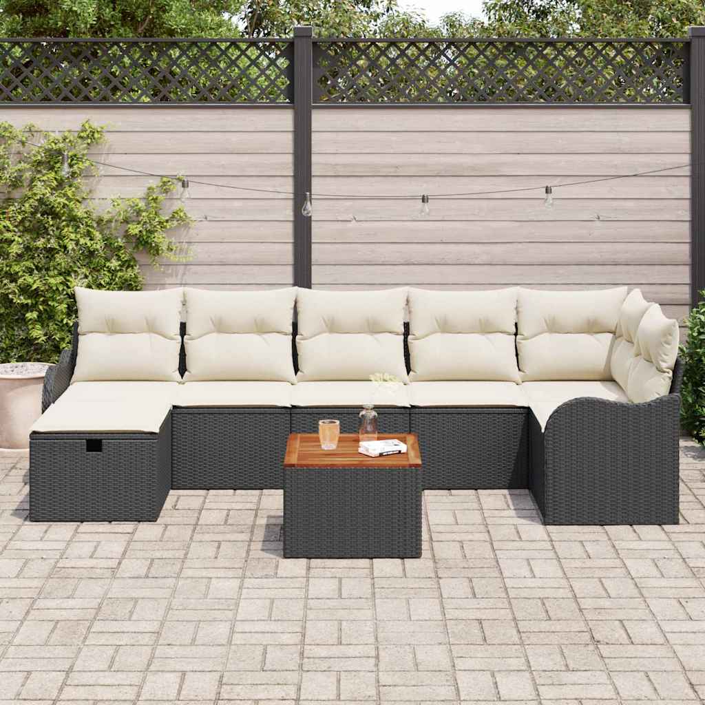 Tuinbankenset met kussen met opslag 8 pcs Zwart Poly riet is nu te koop bij PeponiXL, paradijselijk wonen!