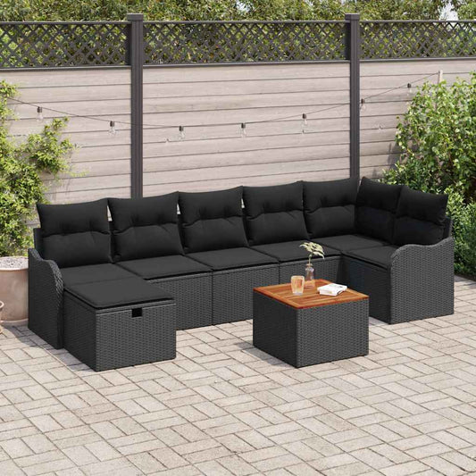 Tuinbankenset met kussen met opslag 8 pcs Zwart Poly riet is nu te koop bij PeponiXL, paradijselijk wonen!