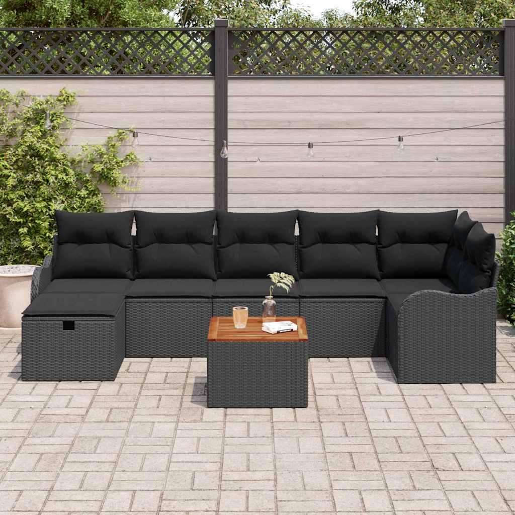 Tuinbankenset met kussen met opslag 8 pcs Zwart Poly riet is nu te koop bij PeponiXL, paradijselijk wonen!