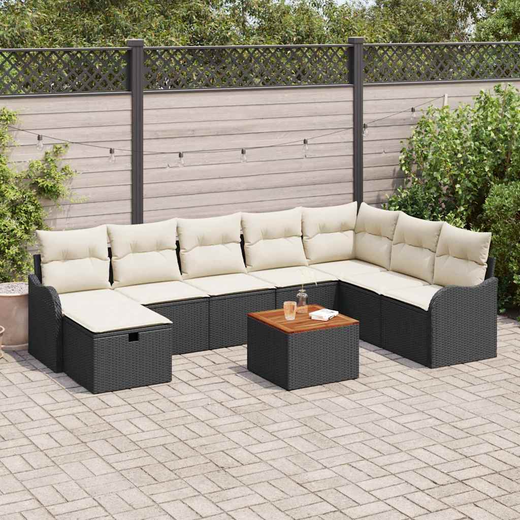 Tuinbankenset met kussen met opslag 9 pcs Zwart Poly riet is nu te koop bij PeponiXL, paradijselijk wonen!
