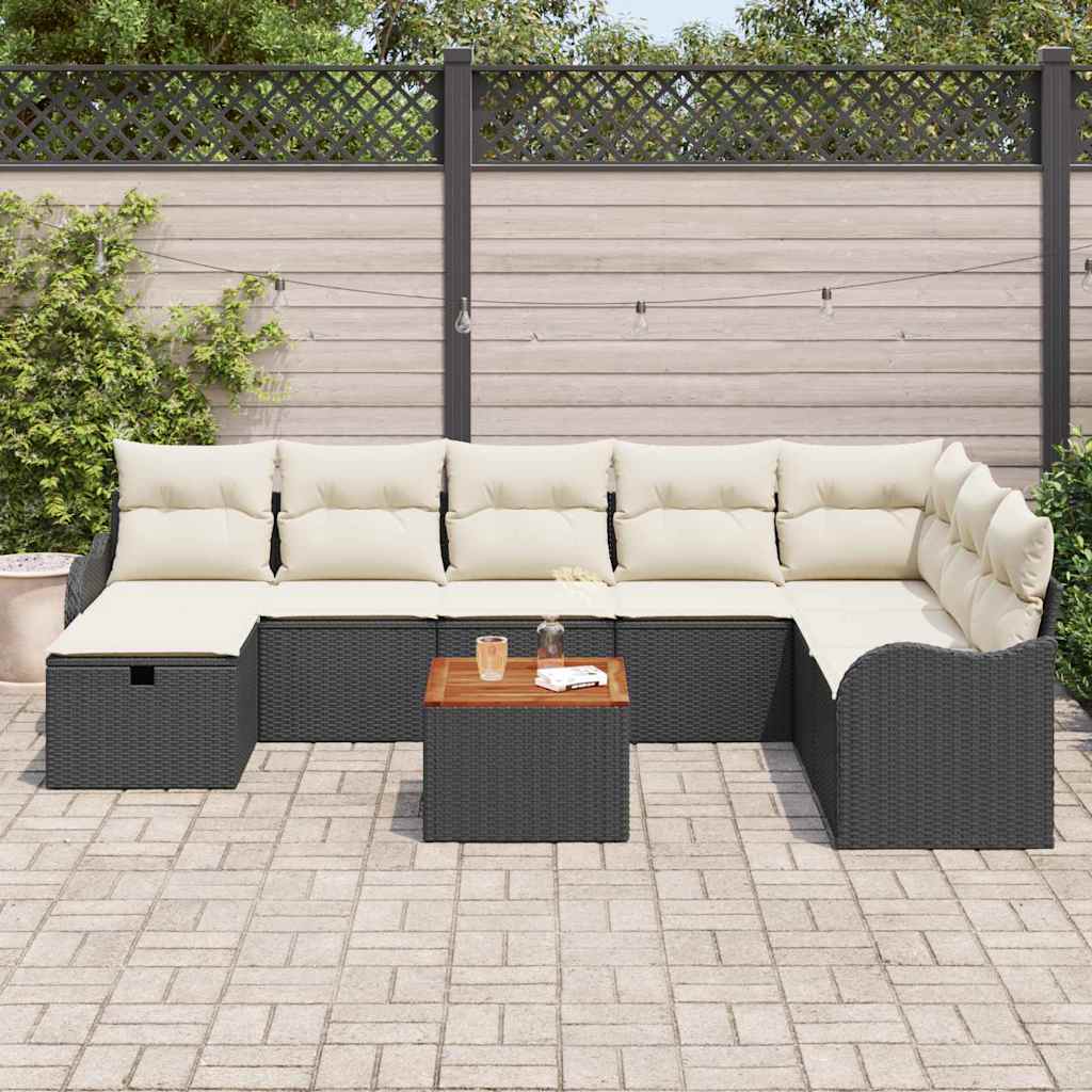 Tuinbankenset met kussen met opslag 9 pcs Zwart Poly riet is nu te koop bij PeponiXL, paradijselijk wonen!