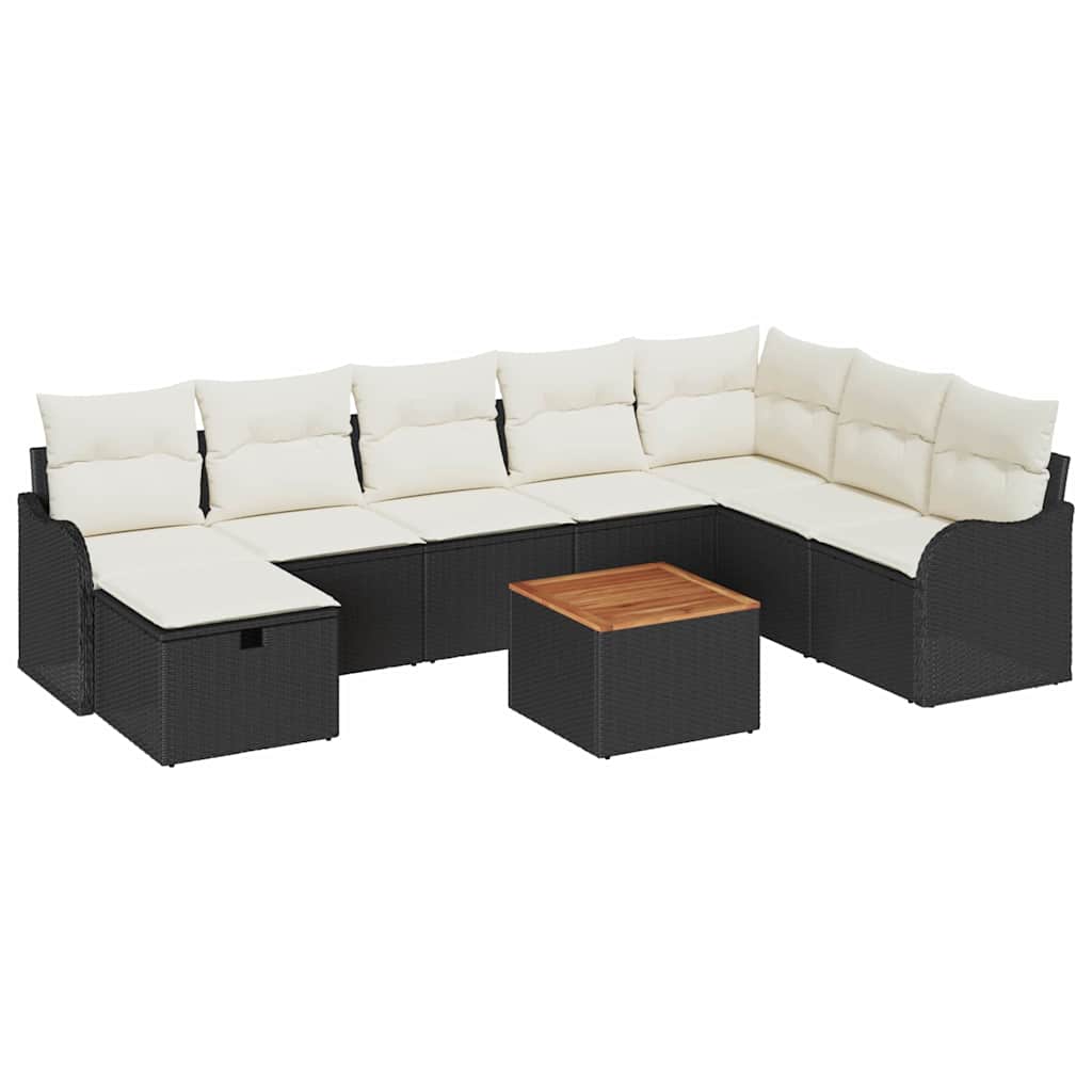 Tuinbankenset met kussen met opslag 9 pcs Zwart Poly riet is nu te koop bij PeponiXL, paradijselijk wonen!