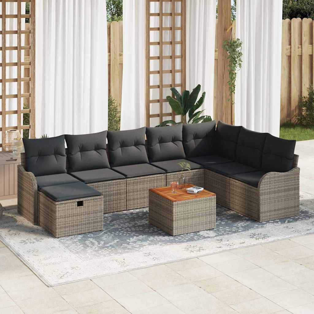 Tuinbankenset met kussen met opslag 9 pcs Grijs Poly riet is nu te koop bij PeponiXL, paradijselijk wonen!