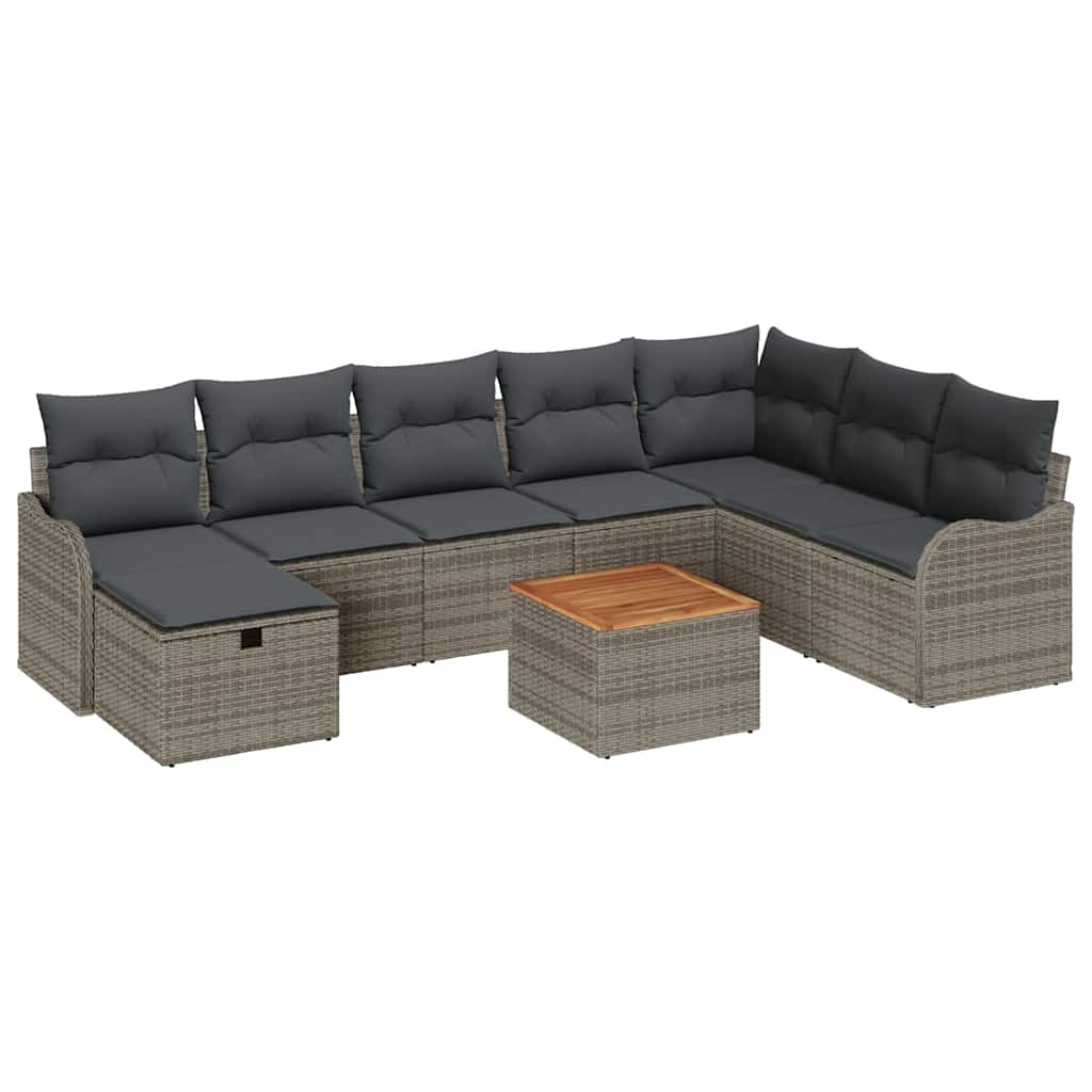 Tuinbankenset met kussen met opslag 9 pcs Grijs Poly riet is nu te koop bij PeponiXL, paradijselijk wonen!