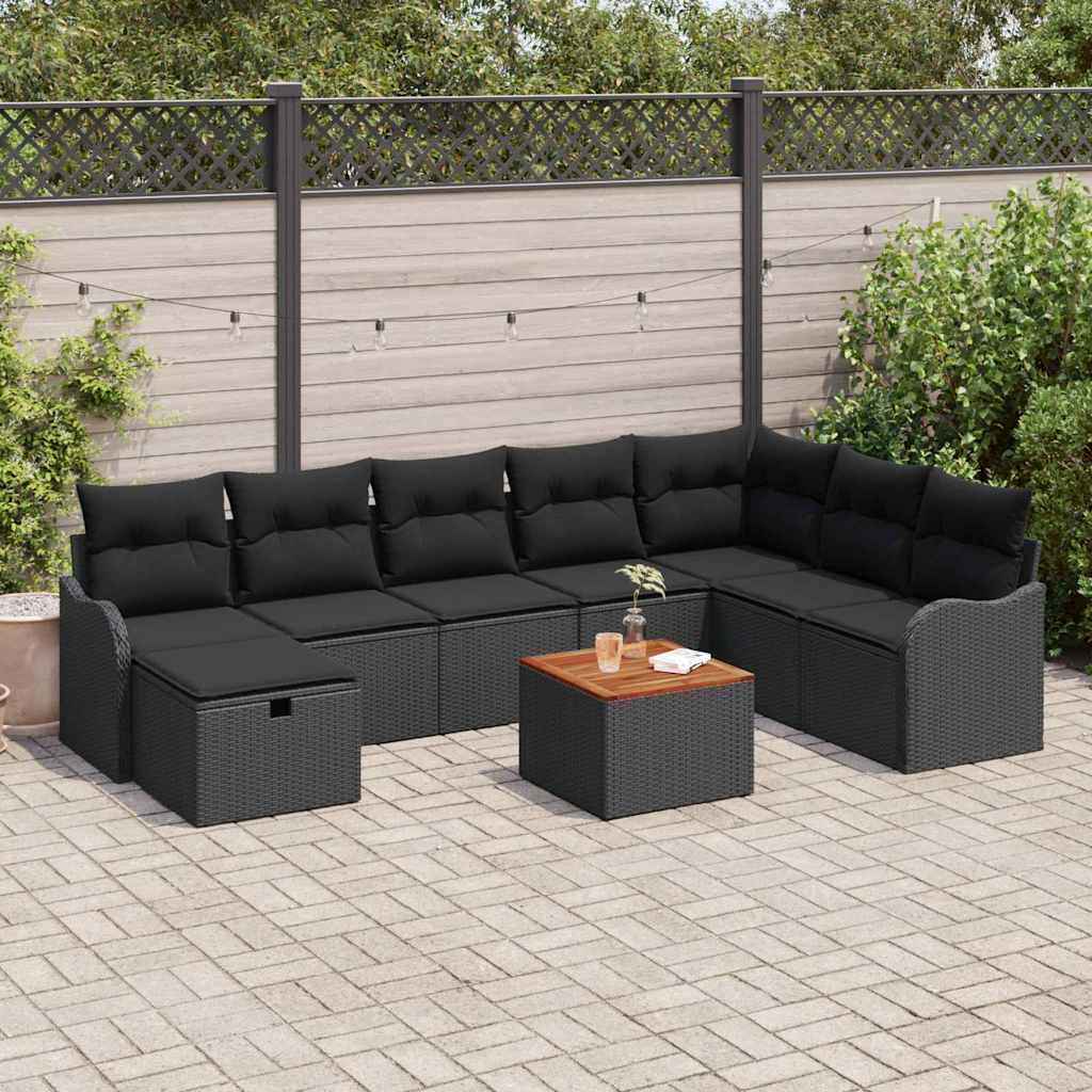 Tuinbankenset met kussen met opslag 9 pcs Zwart Poly riet is nu te koop bij PeponiXL, paradijselijk wonen!