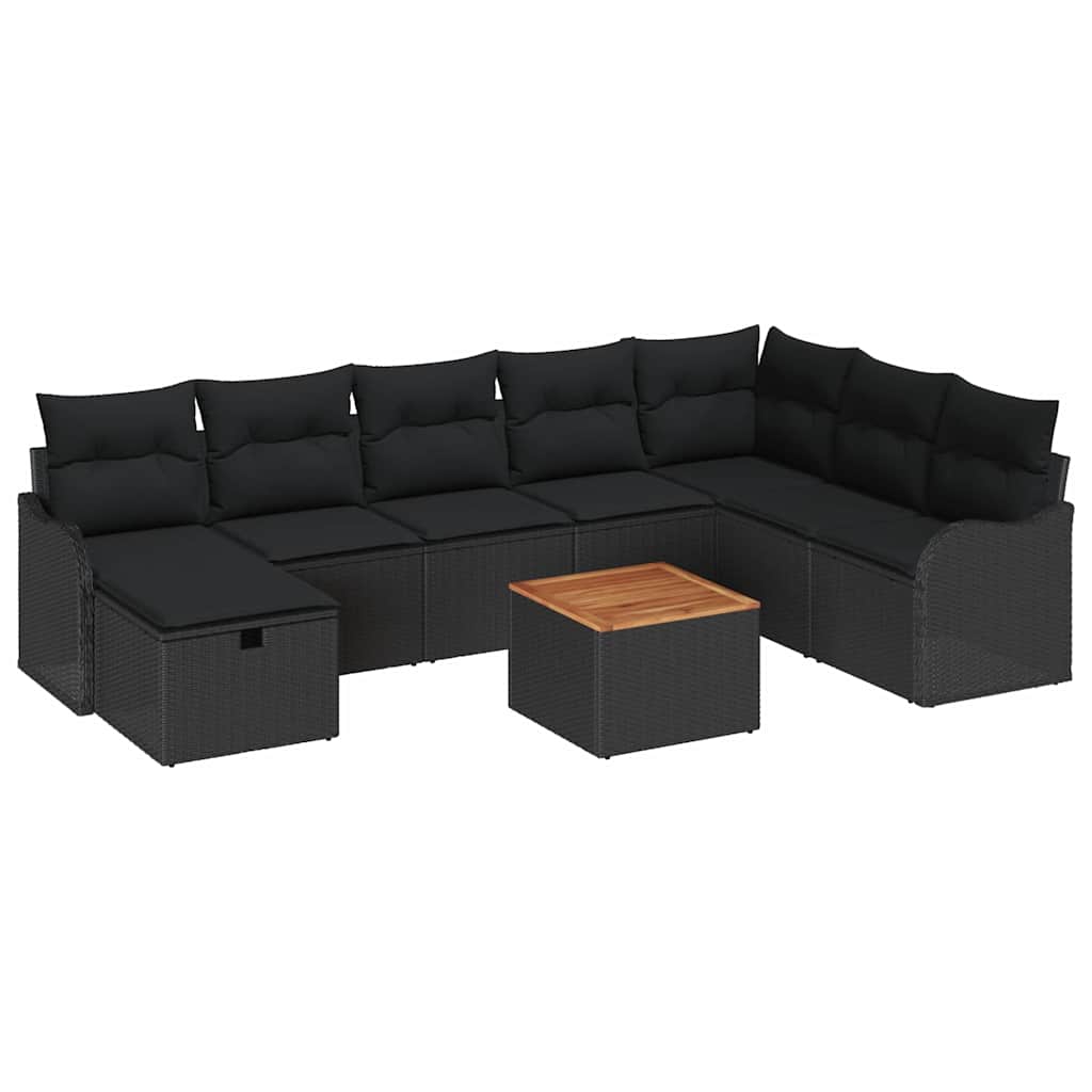 Tuinbankenset met kussen met opslag 9 pcs Zwart Poly riet is nu te koop bij PeponiXL, paradijselijk wonen!