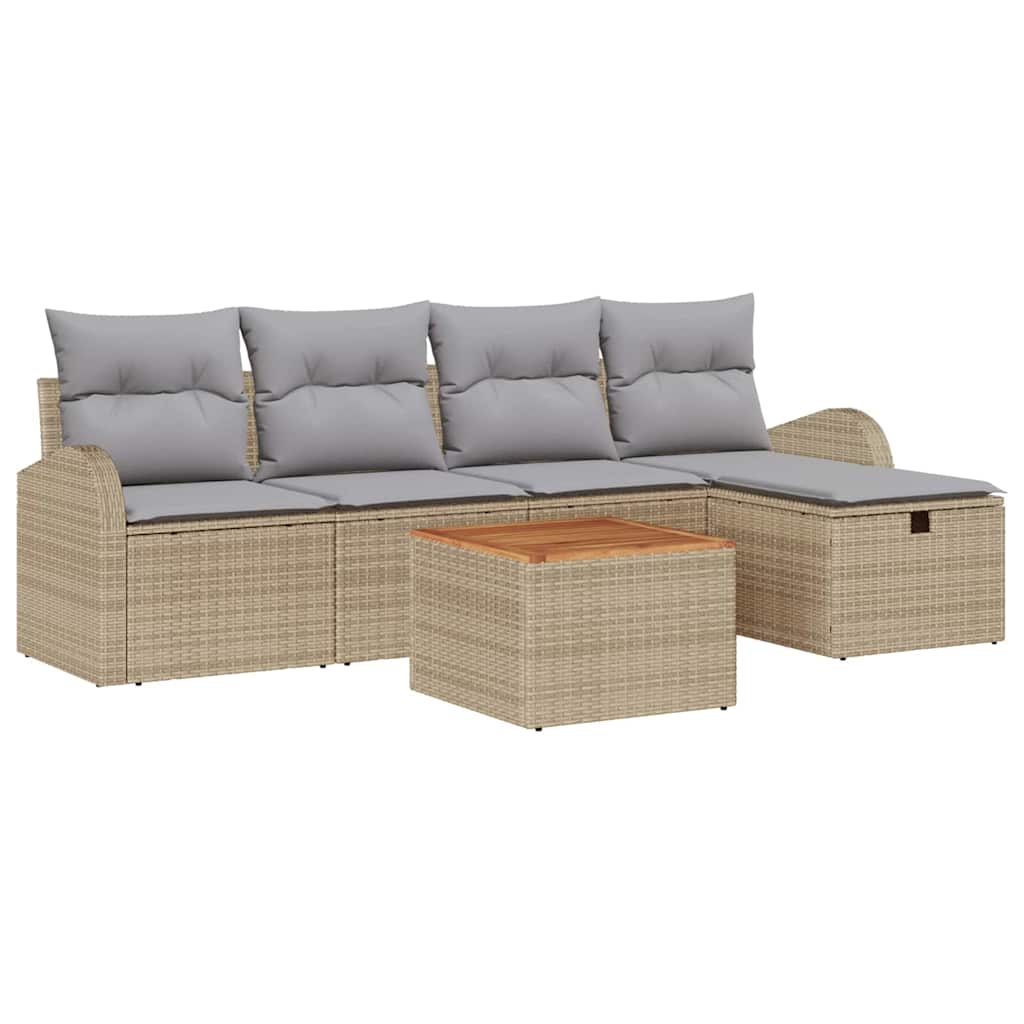 Tuinbankenset met kussen met opslag 6 pcs Beige Poly riet is nu te koop bij PeponiXL, paradijselijk wonen!