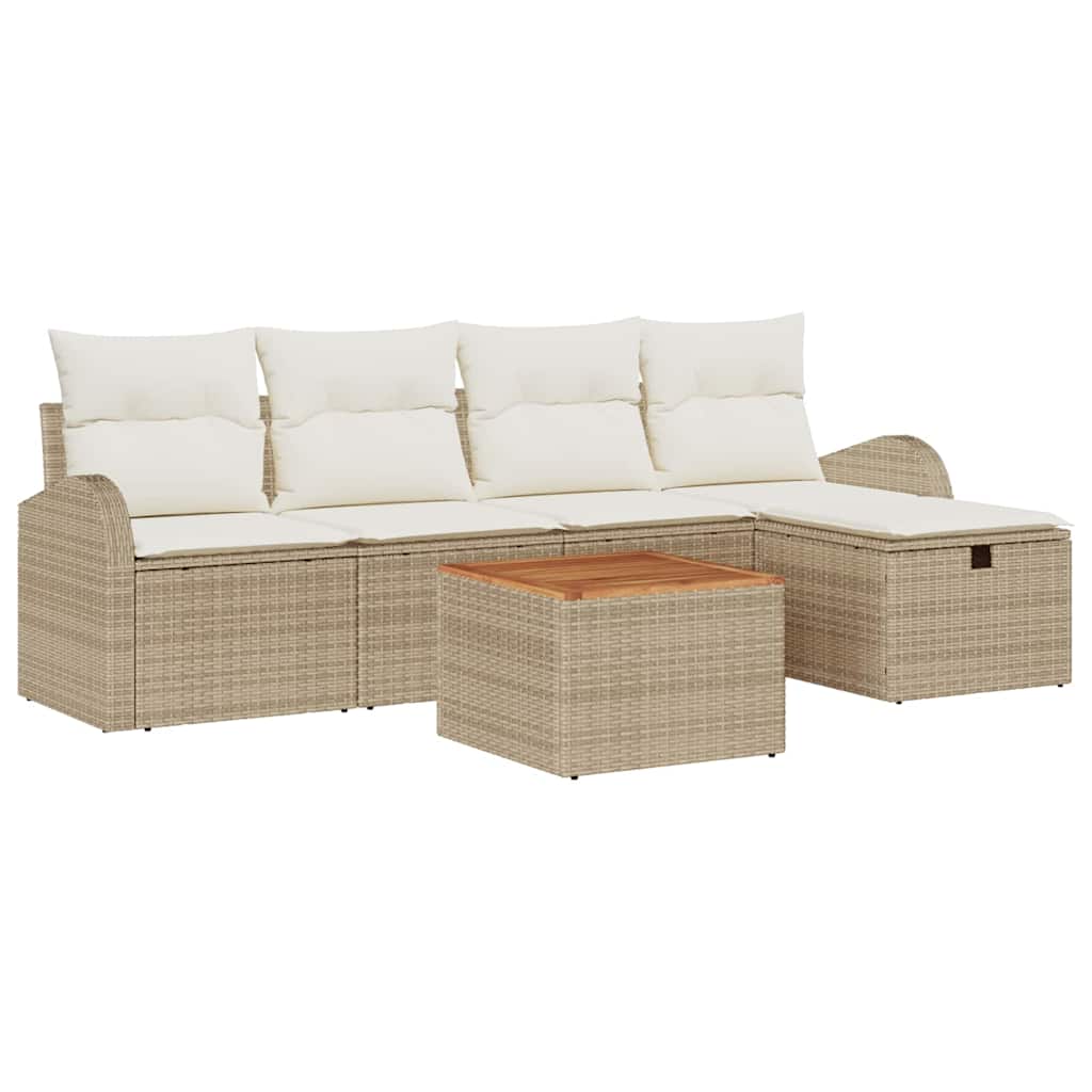 Tuinbankenset met kussen met opslag 6 pcs Beige Poly riet is nu te koop bij PeponiXL, paradijselijk wonen!
