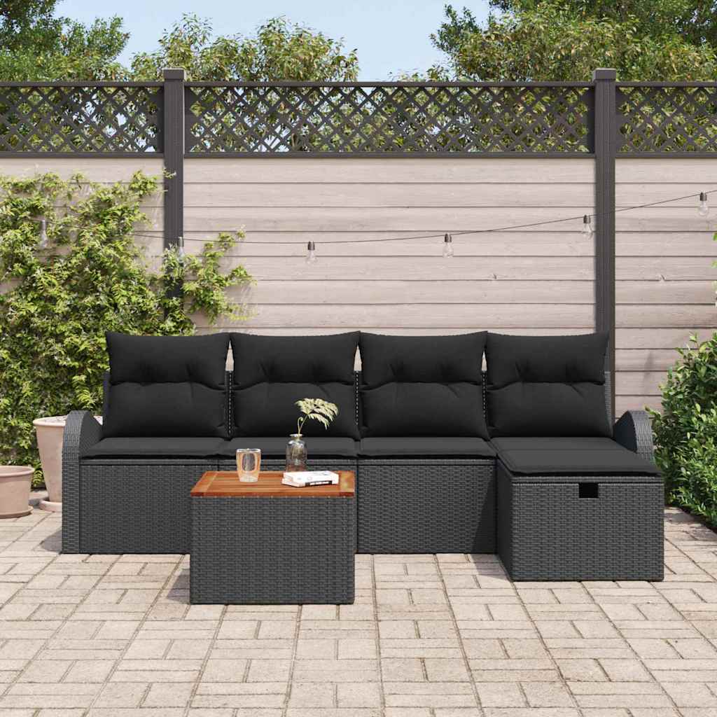 Tuinbankenset met kussen met opslag 6 pcs Zwart Poly riet is nu te koop bij PeponiXL, paradijselijk wonen!