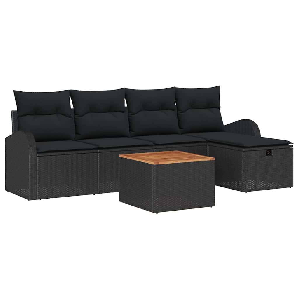 Tuinbankenset met kussen met opslag 6 pcs Zwart Poly riet is nu te koop bij PeponiXL, paradijselijk wonen!