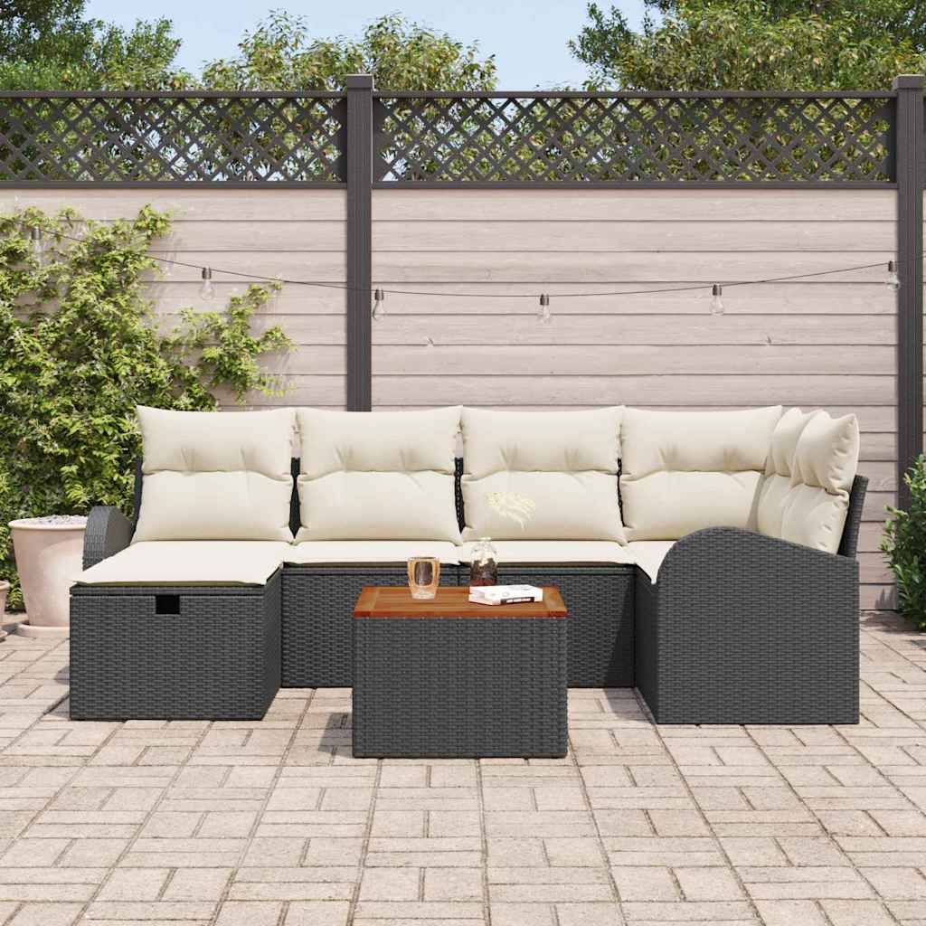 Tuinbankenset met kussen met opslag 7 pcs Zwart Poly riet is nu te koop bij PeponiXL, paradijselijk wonen!