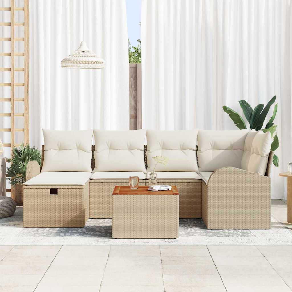 Tuinbankenset met kussen met opslag 7 pcs Beige Poly riet is nu te koop bij PeponiXL, paradijselijk wonen!