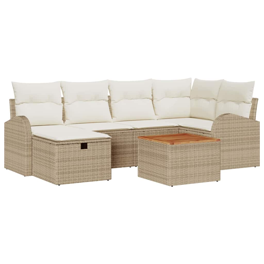 Tuinbankenset met kussen met opslag 7 pcs Beige Poly riet is nu te koop bij PeponiXL, paradijselijk wonen!