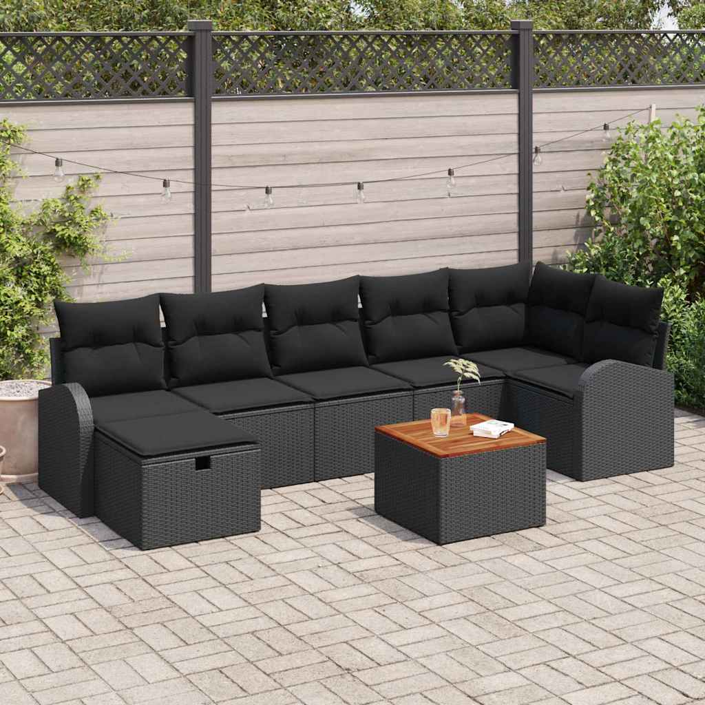Tuinbankenset met kussen met opslag 8 pcs Zwart Poly riet is nu te koop bij PeponiXL, paradijselijk wonen!