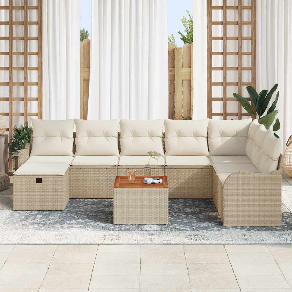 Tuinbankenset met kussen met opslag 9 pcs Beige Poly riet is nu te koop bij PeponiXL, paradijselijk wonen!