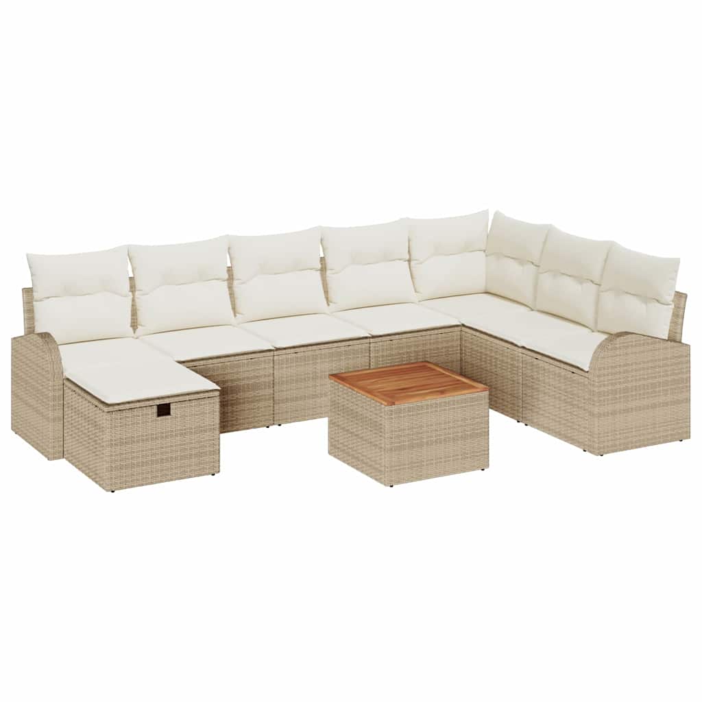 Tuinbankenset met kussen met opslag 9 pcs Beige Poly riet is nu te koop bij PeponiXL, paradijselijk wonen!